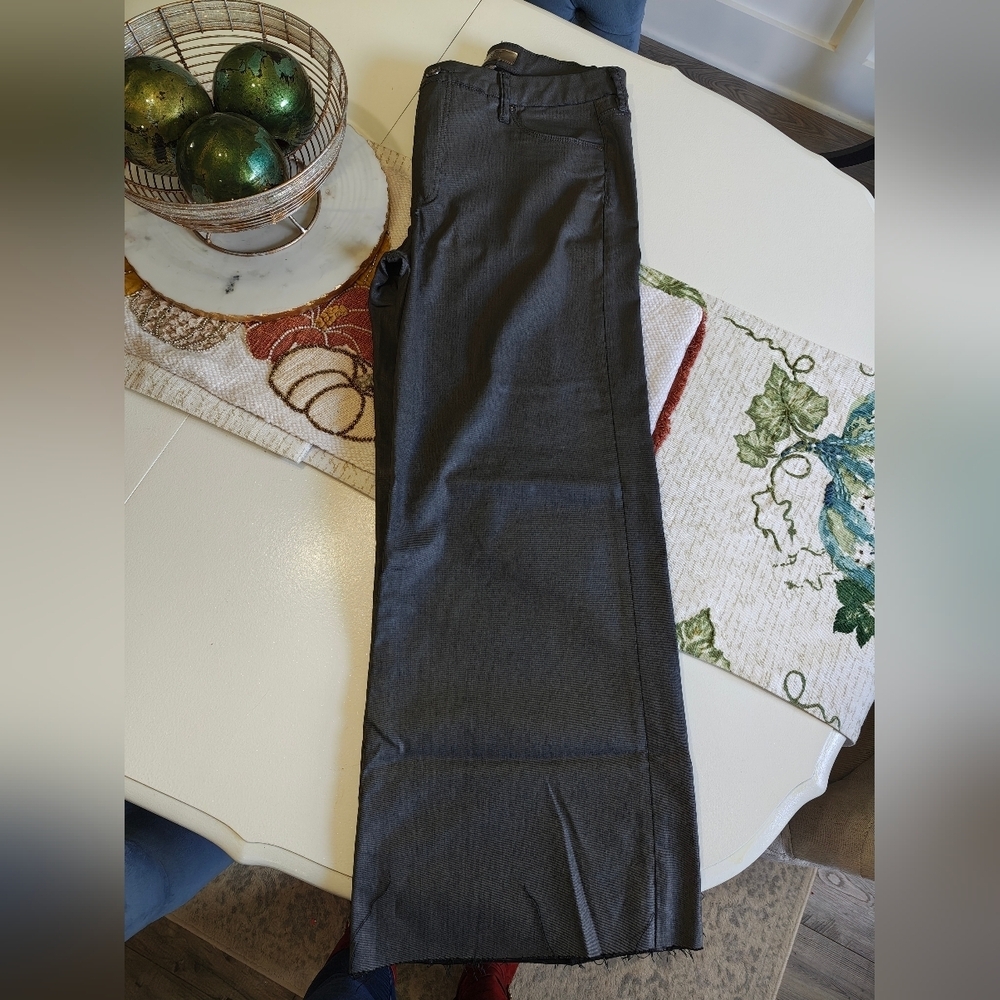 Kut from the Kloth Coated Charcoal Meg Ab Fab Wide Leg Pants raw hem